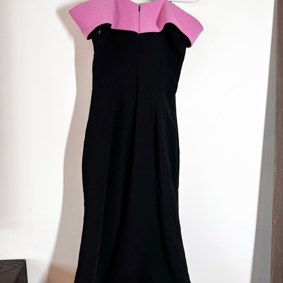 Christian Siriano Cold-Shoulder Midi A-Line Dress Crepe in Black/Pink Si… - Picture 7 of 15